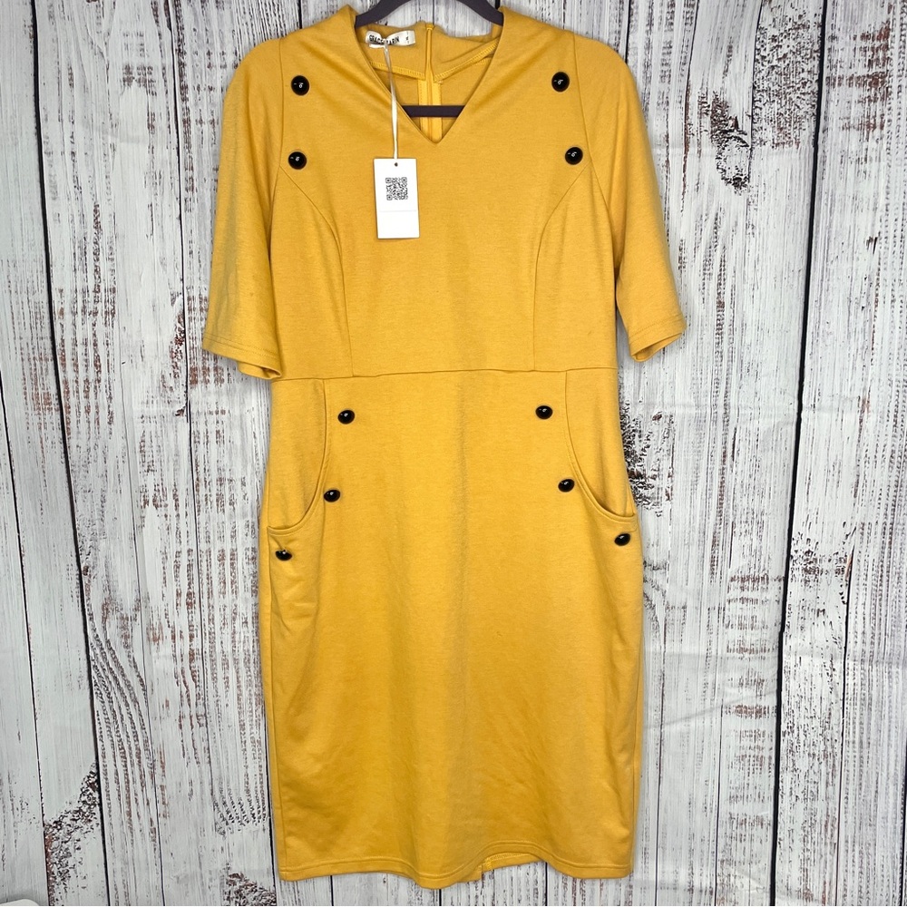 Grace Karin | Mustard Button Accent Dress Size XL